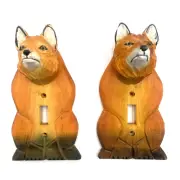 Handmade Wooden Fox Head Single Light Switch Plates X 2