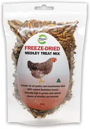 Freeze-Dried 60 gram Medley Treat Mix (Mealworms/Crickets) for Birds, Poultry & Chickens (Pisces)