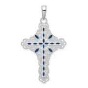 Sterling Silver De-Ani Rhodium-Plated Polished Enameled Filigree Cross Pendant