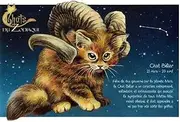 Sebreine 94161PC Chat Belier Aries, Cat, Postcard, DU ZODIAQUE Zodiac Signs, Aries