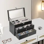 24 Slots 3 Layers Watch Box Leather Display Case Organizer Jewelry Storage Box