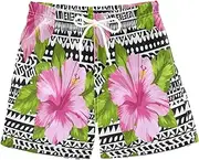 [RPLIFE] Boys Swim Trunks, Toddler Swim Trunks 2t, Hibiscus Pink Flowers Black White