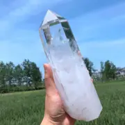 1.6kg Natural white crystal Obelisk Carved Quartz Crystal Wand Point