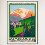 Galrie Combloux France Vintage Ski Art Poster - Charming Travel Décor Wall Art, Black Frame, A1 60 x 84cm (23 x 33inch)