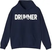 [Sumairah] Drummer Vintage Drumsticks Drumset Hoodie for Men Women(Navy Blue, Large)