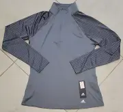 Adidas Sweatshirt Women's Medium Gray Long Sleeve Stripe Sleeve 1/4 Zip New