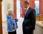 8x10 photo of President Barrack Obama and television legend Betty White.