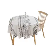 Catzon Bohemian Cotton Linen Round Tablecloth Tablecloth for Kitchen-Black