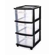 HOMZ 3 Drawer Plastic Storage Organizer Cart with Removable Wheels Rolling Sto