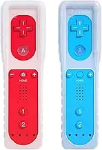 TechKen 2 Pcs Remote Controller for Wii, Remote Game Controllers Compatible with Wii Remote Replacement with Silicone and Wrist Strap (Blue Red)