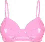 [Rswnyirn] Women's Vinyl Shelf Bra Wire-Free No Pad Bra Top for Belly Raves Dancing Club Wear