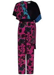 Diane Von Furstenberg Rinna Printed Crepe de Chine Jumpsuit - Black S (UK8-10 / S)