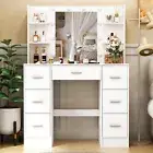 Large Dressing Table Set LED Lights Mirror Bedroom Makeup Table with 7 Drawers