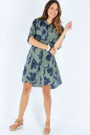 Tulip Print Shirtdress--THRE-36691