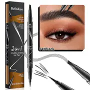 Hellokiss Liquid Eyebrow Pen,2 in 1 Dual-ended Natural 4 Fork Tip Liquid Eyebrow Black