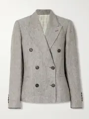 [Brunello Cucinelli] Brunello Cucinelli - Double-breasted Hemp And Linen-blend Blazer - Gray - IT44 IT 44 Gray