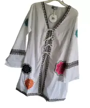 Boho Swimsuit Cover-Up Embroidered Medallion Top Small Mud Pie