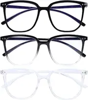 3 Pack Blue Light Blocking Glasses, UV400 Protection, Transparent Frame, Anti Eyestrain for Men and Women, Lightweight and Comfortable for All Face Shapes, Black,transparent White,black With