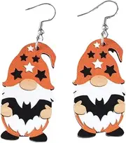 [QRH] Cute Halloween Gnome Wooden Earrings Pumpkin Spider Witch Broom Bat Hocus Pocus Skull Gnome Dangle Drop Earrings Cartoon Halloween Dwarf Fun Earrings Holiday Festive Party Costume Jewelry Gift
