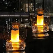 Floating Pool Lights, Solar Powered Flame Pool Lights, IP68 Waterproof Swimming Pool Lights That Float, Glow in The Dark Pool Ball Lights, Solar Floating Lights for Pool, Pond Gifts -2PCS