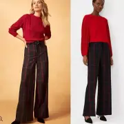 Ann Taylor NWT sz 12 High Waist Plaid Pants black red large Plaid