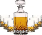 Whiskey Decanter 7PCS - Crystal Whiskey Decanter & Whiskey Glasses Set, Crystal
