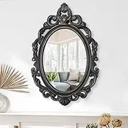 Black Vintage Oval Mirrors for Wall Antique Baroque Style 20 x 16 inches Wooden Hanging Mirror Arendahl Traditional for Bedroom Living Room Bathroom Entryway