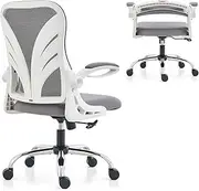 HOLLUDLE Ergonomic Office Chair with Foldable Backrest, Computer Desk Chair with Flip-up Armrests, Mesh Lumbar Support and Tilt Function Big and Tall Office Chair, White