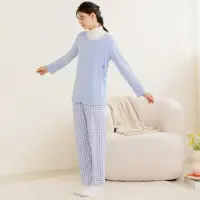 在飛比找momo購物網優惠-【OB 嚴選】純色格紋兩件式哺乳睡衣套裝 《MK0002》