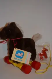 Vintage 7" Dakin 1982 Baby Things Brown Poke Along Pony Horse PULL TOY String