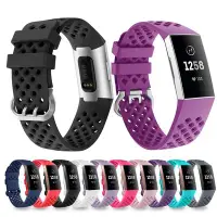 在飛比找Yahoo!奇摩拍賣優惠-洞洞款錶帶 fitbit charge 3 4錶帶 硅膠運動