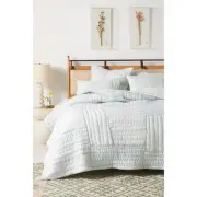 Anthropologie Ellery Pieced Collection Quilt Full Blue NWT Cotton Hand Quilted