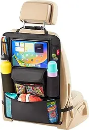 Helteko Car Seat Organizer, Ultra Version Kids Backseat Car Organizers and Storage, Waterproof Back Seat Protector Kick Mats with Tablet Holder 12" Car Accessories Interior, Black 1 Pack