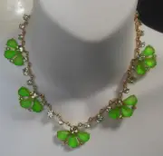 J CREW Vintage Green Prong-set Rhinestone Statement Necklace 18.5"