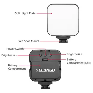 YELANGU LED01 迷你LED攝影燈補光燈5W 49燈珠亮度可調節3個冷靴座可多燈組合使用