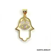 14K Gold Plated Hamsa Hand Evil Eye Pendant Oro Laminado Mal De Ojo Dije Collar