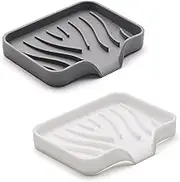 Berglander Silicone Bathroom Soap Dishes Set of 2, with Drain Spout, Bathroom and Kitchen Sink Organizer, Sponge Holder, Dish Soap Tray for Dispenser,Scrubber,Bottle on Sink or Counter
