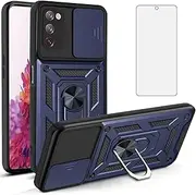 [Asuwish] Phone Case for Samsung Galaxy S20 FE Gaxaly S 20 FE 5G UW 6.5 inch with Slide Camera Cover and Tempered Glass Screen Protector Ring Holder Cell Glaxay S20FE5G S20FE 20S Fan Edition 4G G5 Blue
