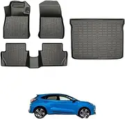Compatible for Ford Puma 2019-2024 Waterproof Anti-Slip TPE Floor Mats Trunk Mat All-Weather Floor Carpets Gasoline LHD(4pcs)
