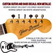 Custom CURVES Style NON METALLIC Guitar or Bass Decals. Set of 3 Decals.