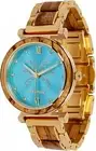 Maui Kool Paia Zebra Wood Turquoise Face Steel and Wooden Watch