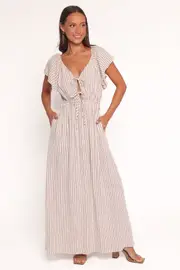 [PUP52] Martin Maxi Dress - Cherry Red Stripe XS Red