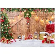 Rustic Christmas Barn Wood Door Backdrop for Photography Xmas Tree Snow 7x5FT
