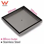 Gun Metal Grey 200mm Tile Insert Floor Drain Square Shower Grate 80mm Outlet