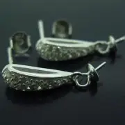Sterling Silver Fancy Earring Post with Peg Bail, CZ Teardrop Earrings ( 1 pair)