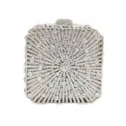 Nevenka Women Mini Crystal Box Clutch Evening Bags for Wedding Party with Chain-Silver