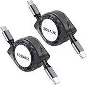SDBAUX 60W Retractable USB C to USB C Charging Cable,Type C to USB C Charger Cord for iPhone 16 15 Pro Max/iPad Air Mini 6 MacBook 2020/2021,Galaxy S24/S23/S25 Ultra Pixel Switch (2Pack/Grey)