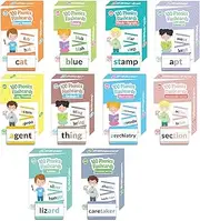 1000 Phonics Flash Cards 10-Pack - Short CVC, Long Vowel, Blends, Digraph, Word Ending, Silent Letter, Compound, Syllables Phonetic Flashcards - Preschool, PreK, Kindergarten, Grade 1 Reading
