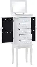Free Standing White Jewelry Storage Cabinet, Wood Frame, Buffet, Sideboard with Display for Necklaces