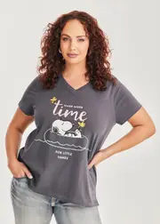 [Virtuelle] Taking Shape Peanuts Snoopy V-neck T-shirt Size 10 in Graphite - Plus Size Women's Tops & T Shirts Graphite